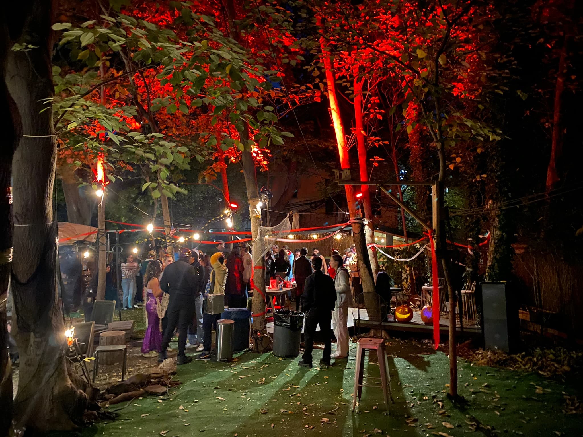 Main yard lit up at night
